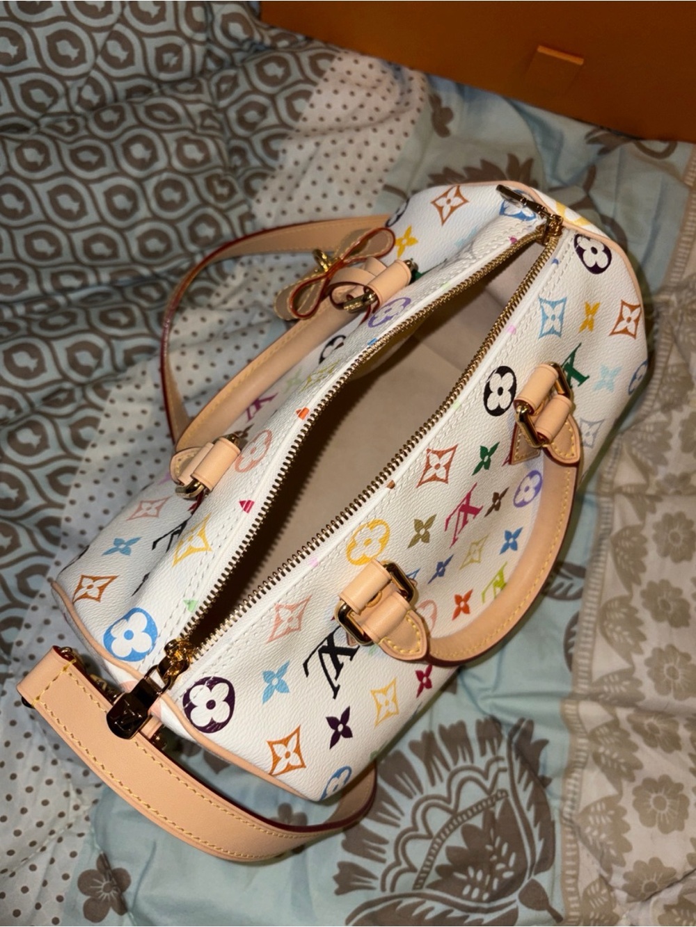 Louis Vuitton White Multicolor Monogram Speedy 25 & Victorine wallet pair - Picture 2 of 10